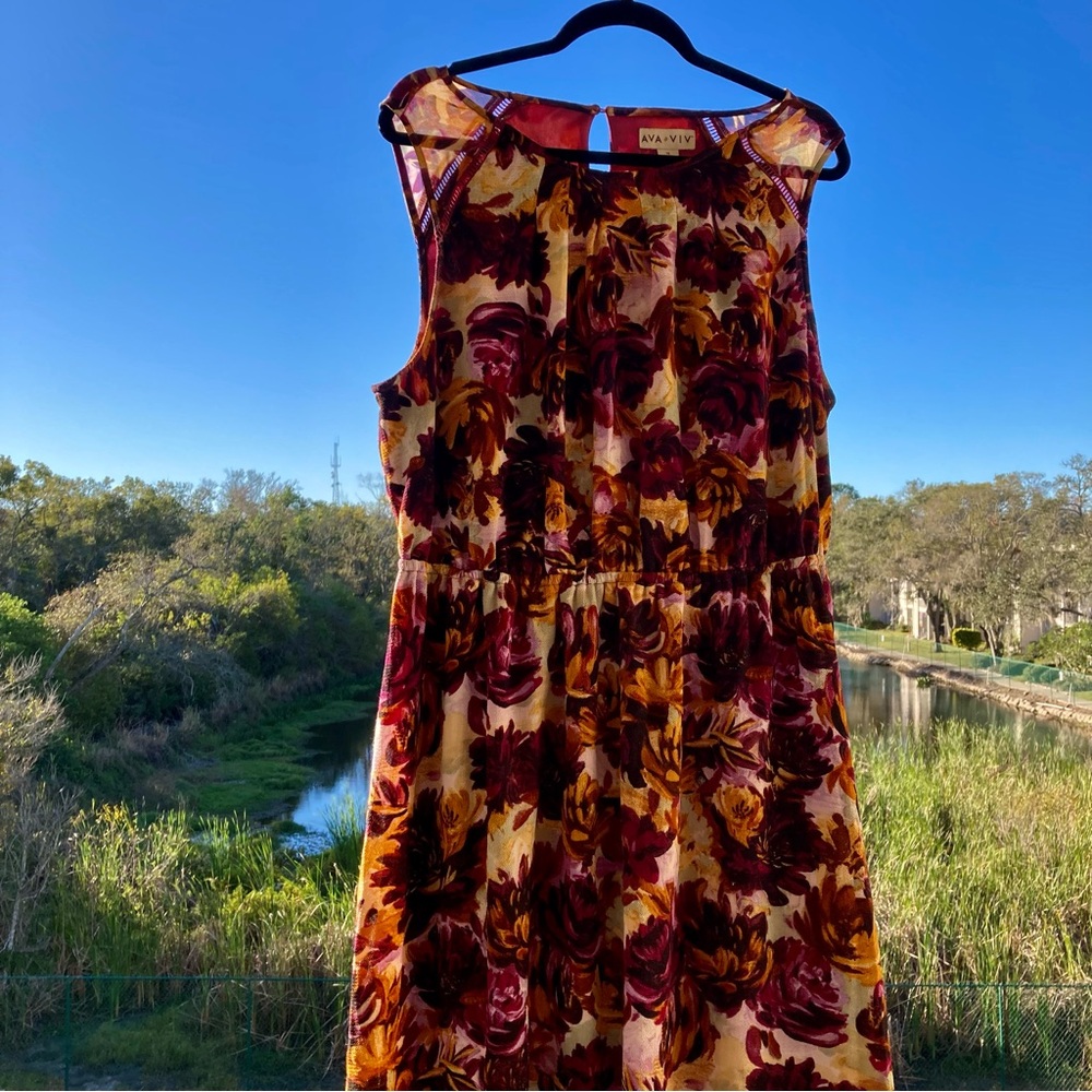 AVA&VIV dress floral print Maxi Party Vintage Style Spring Comfort Size 1X